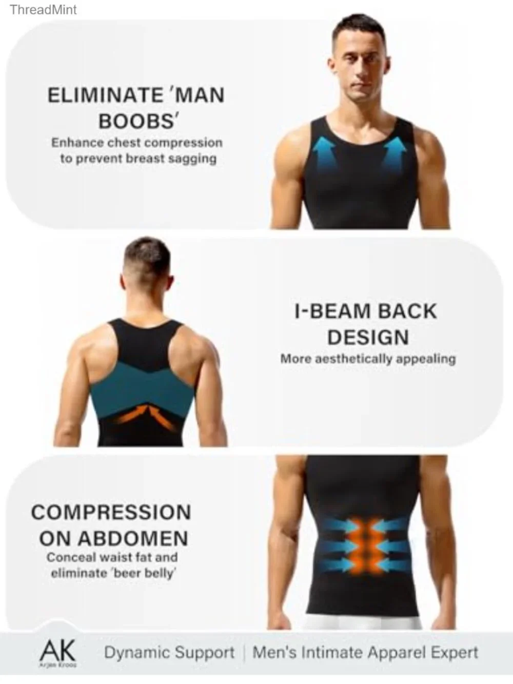 Compression Tank Top Body Shaper Undershirt Shapewear Men 4 Pack Nylon Spandex